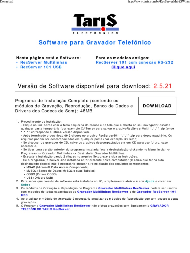 Taris | PDF | Gravador de áudio | Driver de dispositivo