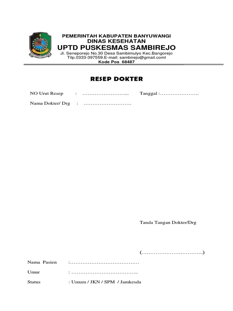 Contoh Resep Dokter Puskesmas | PDF | Kesehatan Holistik