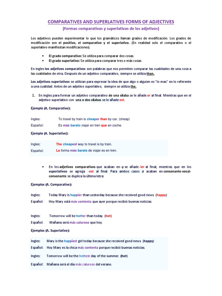 Comparatives and Superlatives Forms of Adjectives | PDF | Adjetivo ...