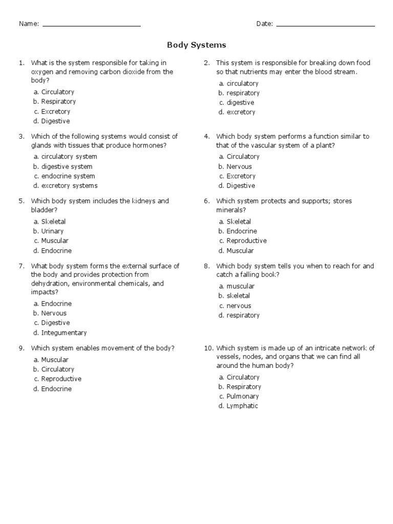 body systems grade 6 free printable tests and worksheets helpteaching pdf human body circulatory system