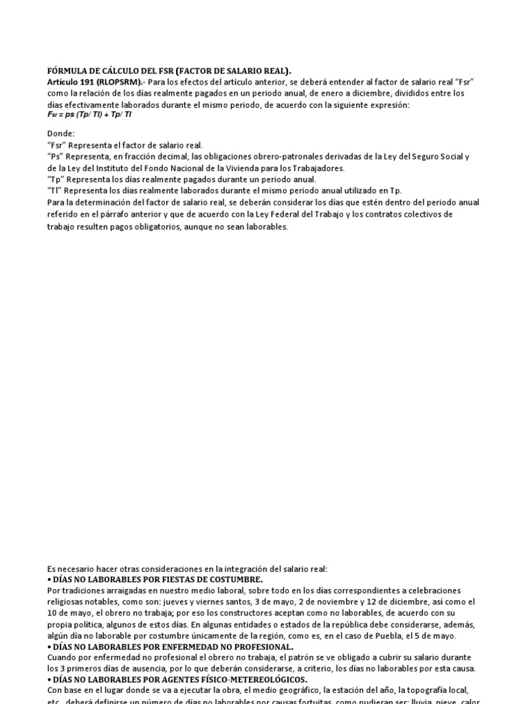 4 Fórmula de Cálculo Del Fsr | PDF