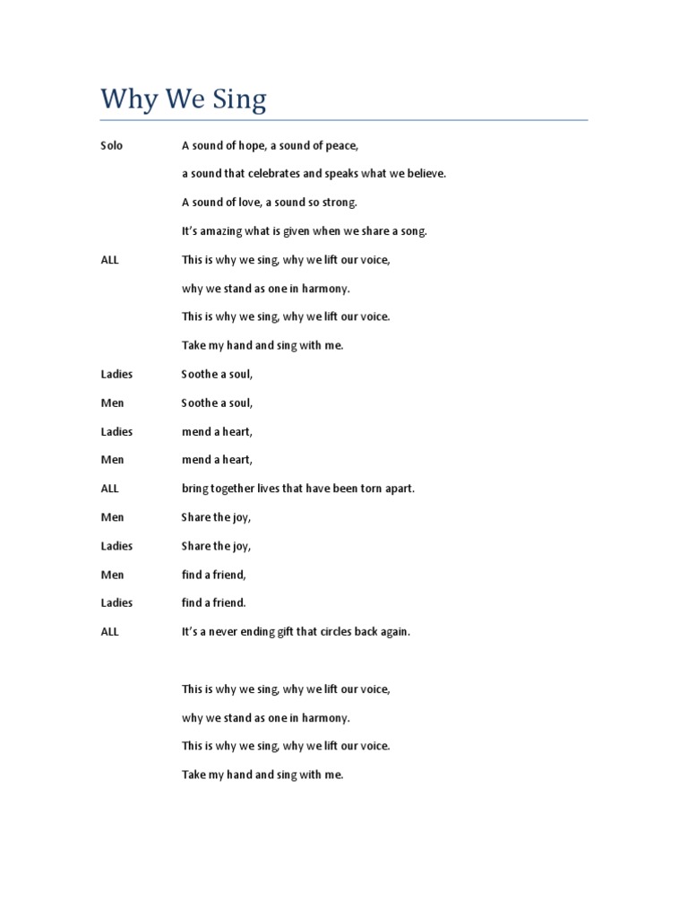 Why We Sing (Lyrics) Musical Compositions Songs