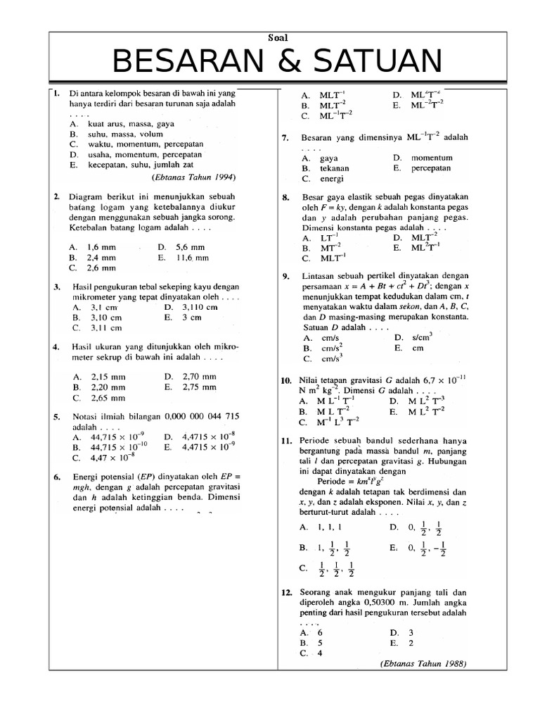Bank Soal Fisika Pengukuran Dan Ketidakpastian 1