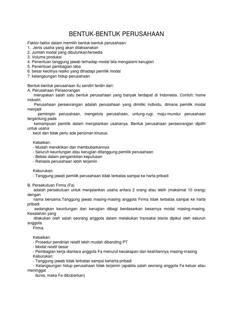 Contoh Perusahaan Perseorangan Firma Cv Pt - Simak Gambar 