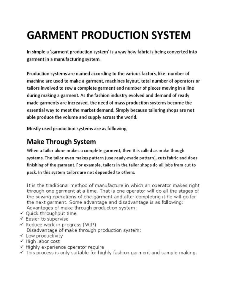 Garment Production System Overview | PDF | Sewing | Clothing