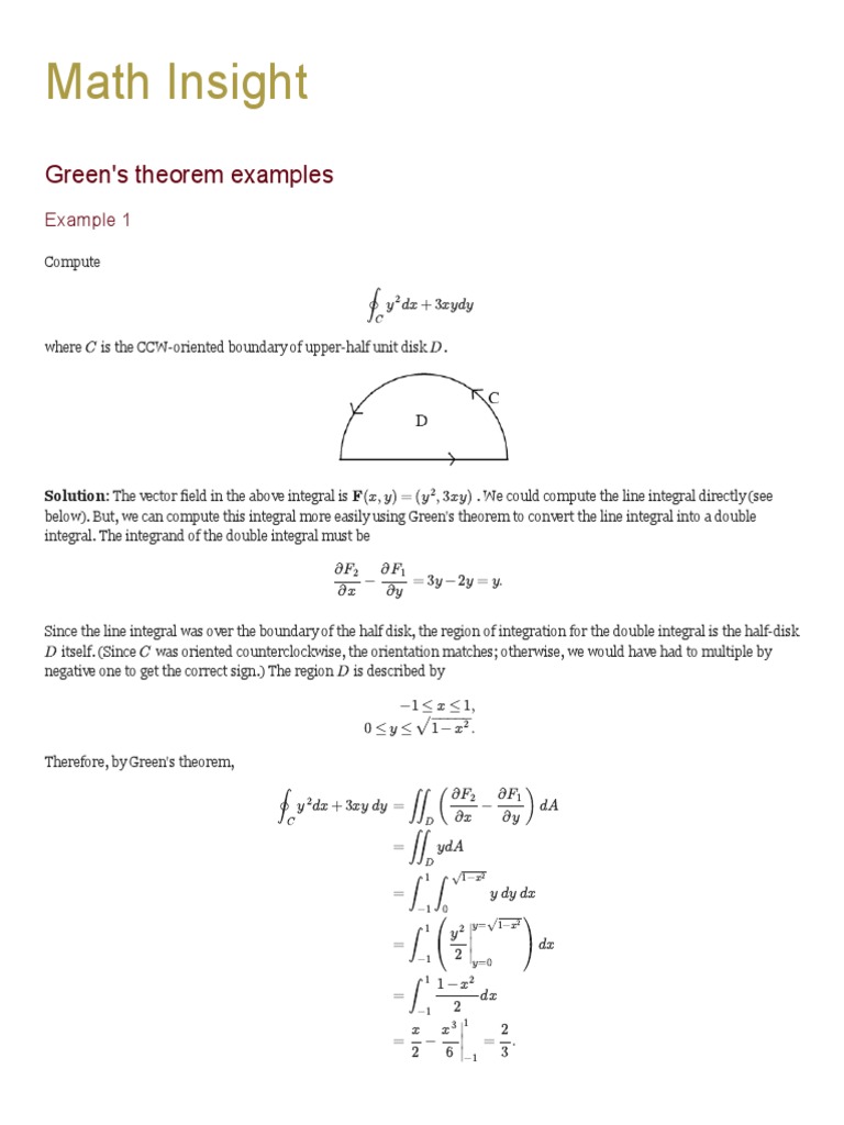 Green's Theorem Examples PDF Integral Linear Algebra