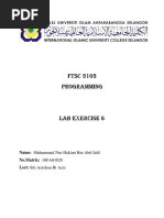 FTSC 3103 Programming: Name: Muhammad Nur Hakimi Bin Abd Jalil No - Matrix: 16FA03028 Lect: Siti Azrehan BT Aziz