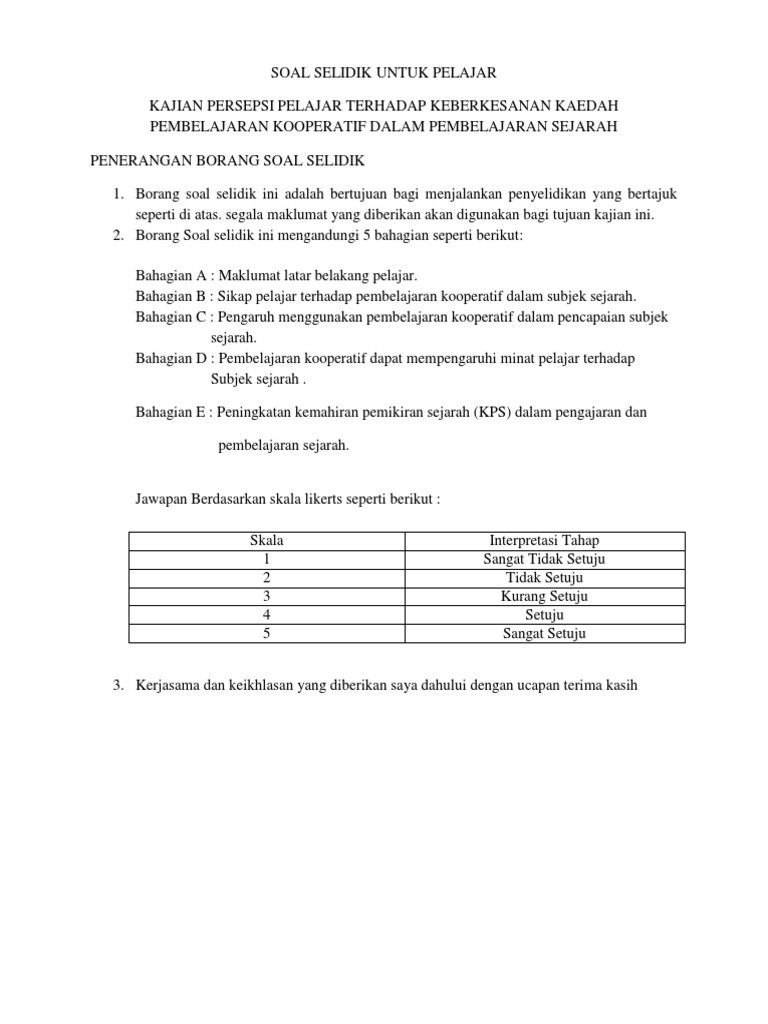 Soal Selidik Untuk Pelajar Pdf