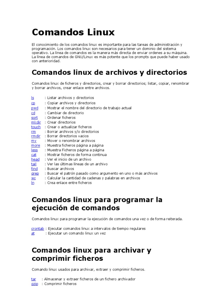 Comandos Linux | PDF | Archivo de computadora | Directorio (Computación)
