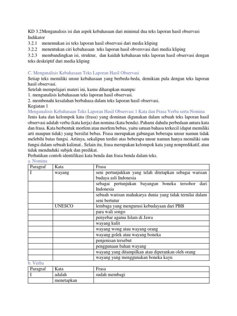 Struktur Teks Laporan Hasil Observasi Bahasa Jawa