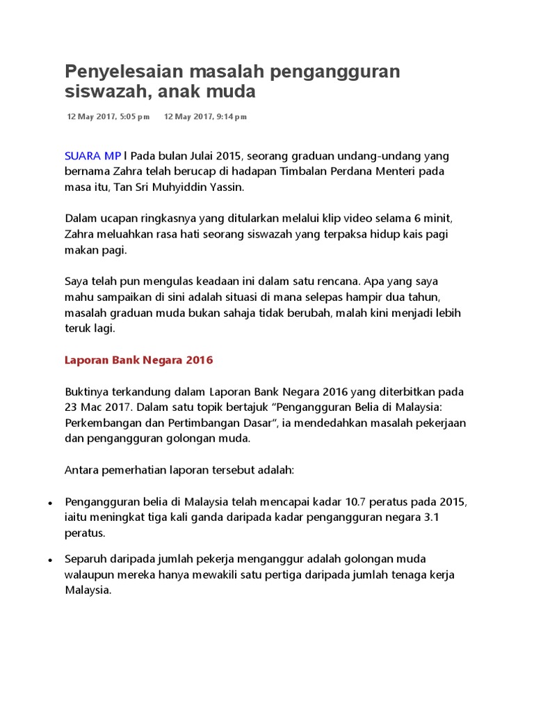 Penyelesaian Masalah Pengangguran Siswazah  PDF