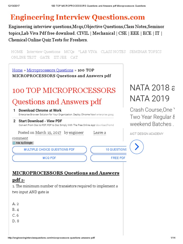 100 TOP MICROPROCESSORS Questions and Answers PDF Microprocessors