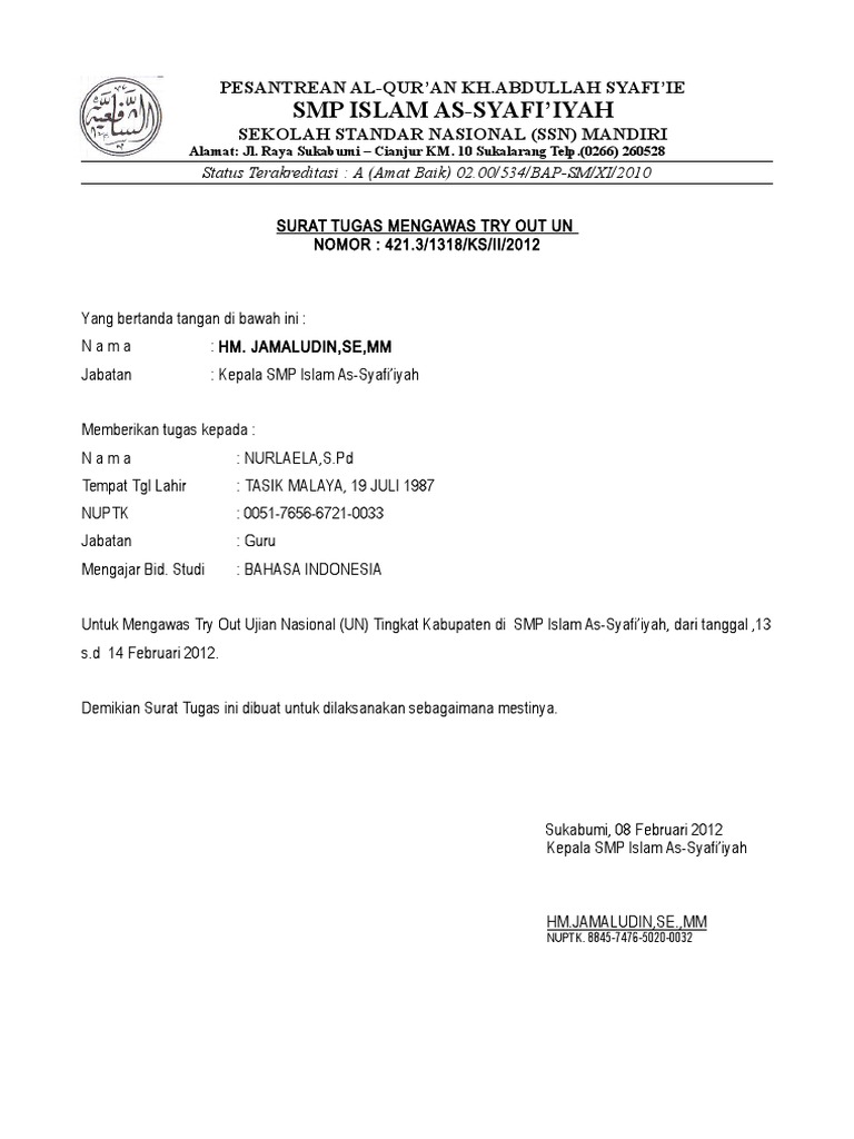 Surat Tugas Pengawas Un Pdf