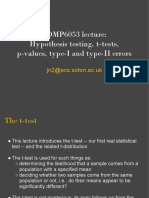 COMP6053 Lecture: Hypothesis Testing, T-Tests, P-Values, Type-I and type-II Errors