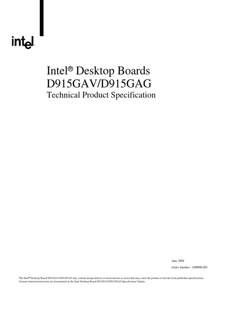 Intel Desktop Boards D915GAV/D915GAG Technical Product Specification