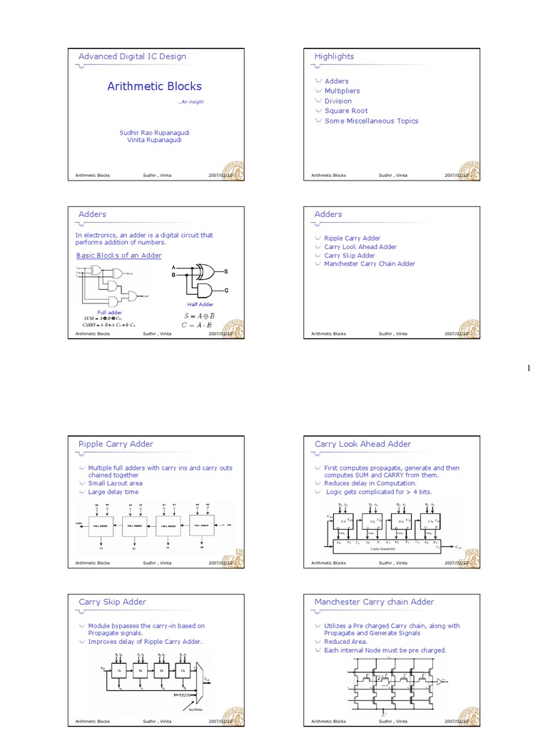 Arithmetic Blocks: Advanced Digital IC Design Highlights | PDF ...