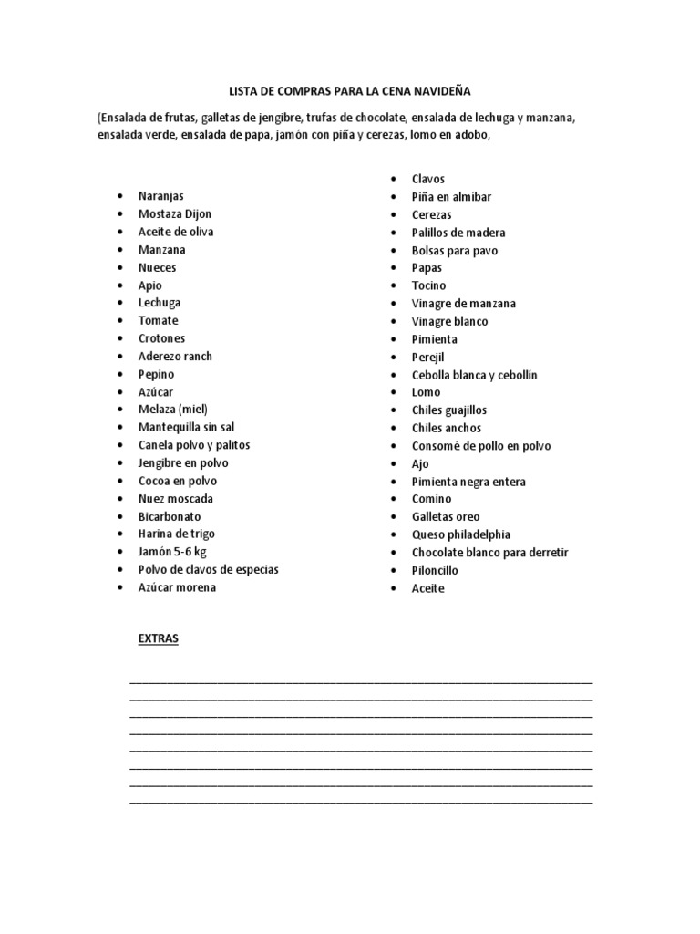 Lista de Compras para Cena Navideña | PDF | ensalada | Cocina occidental