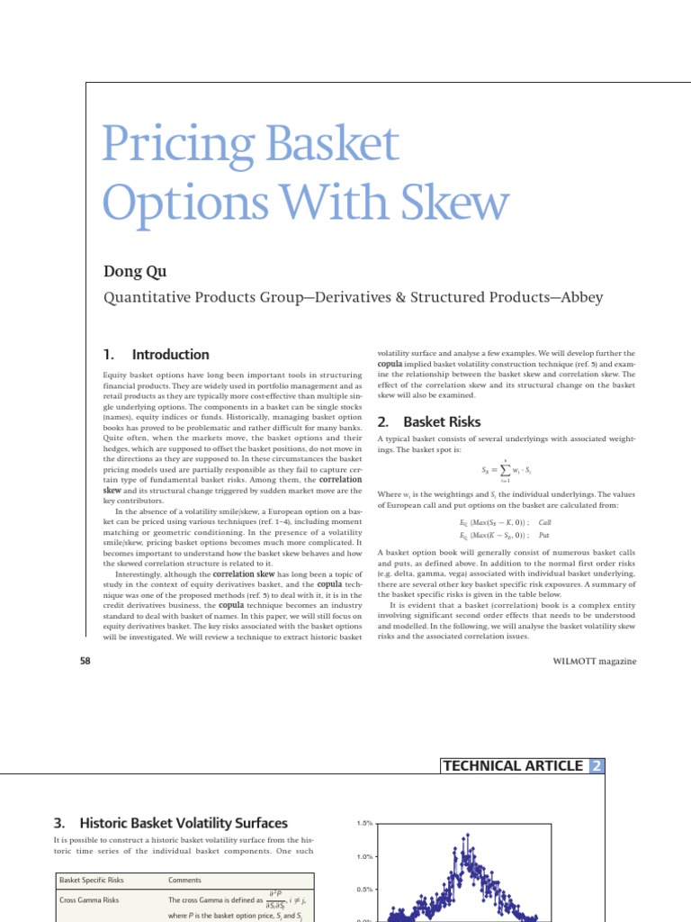 Pricing Basket Options With Skew | PDF | Greeks (Finance) | Option ...