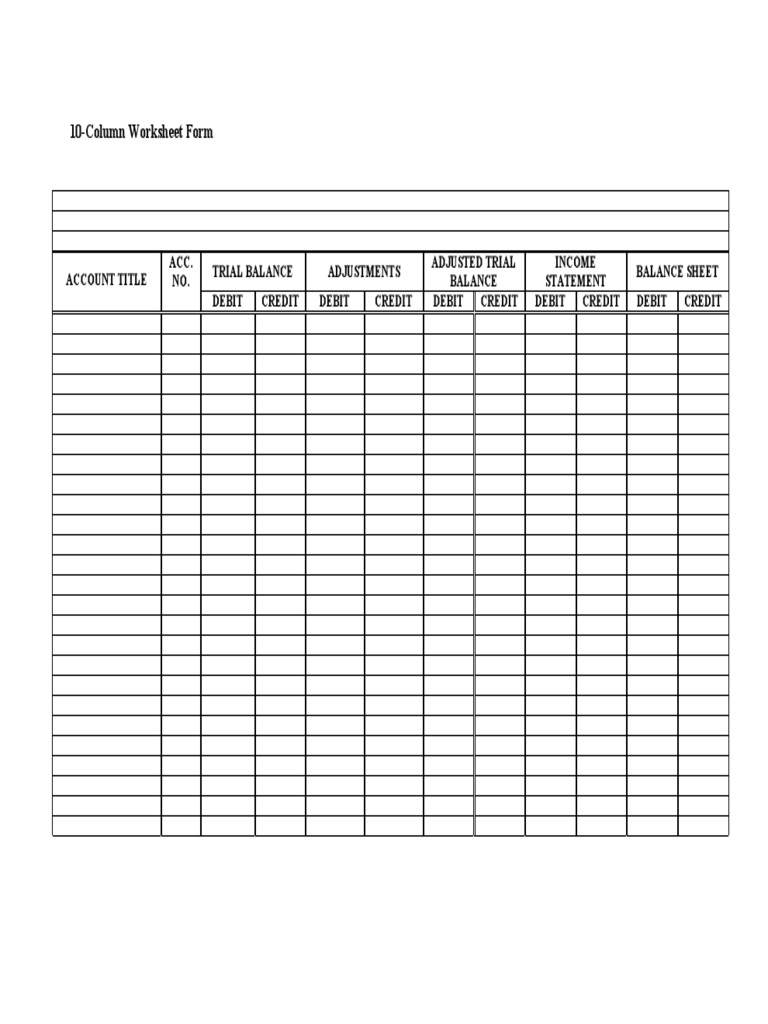 10-Column Accounting Worksheet Template | PDF | Finance & Money Management