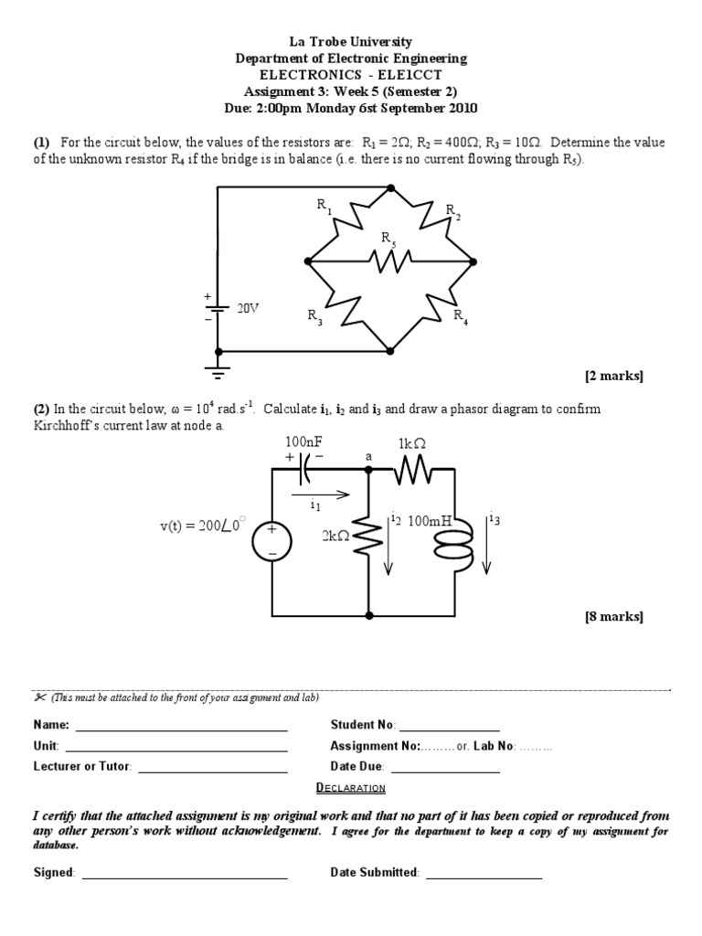 Electronics Assignment: Circuit Analysis | PDF | Electronic Circuits ...