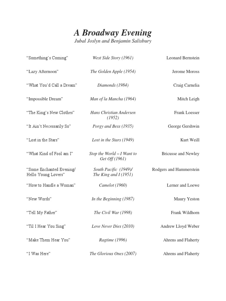 Broadway Evening Song Selections | PDF