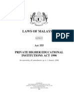 Act 555, Private Higher Educational Institutions Act 1996