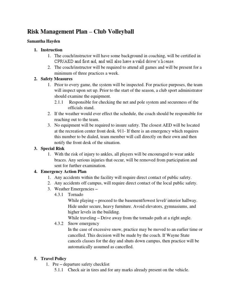 Risk Management Plan | PDF | Safety | First Aid