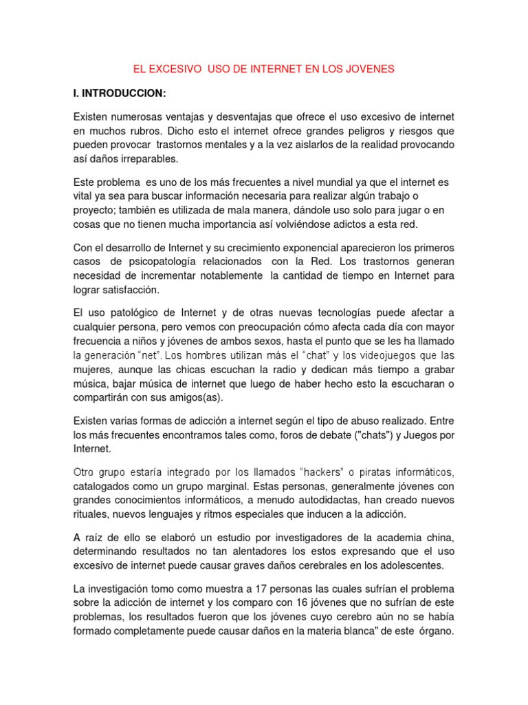 Uso excesivo de en jovenes Adolescencia