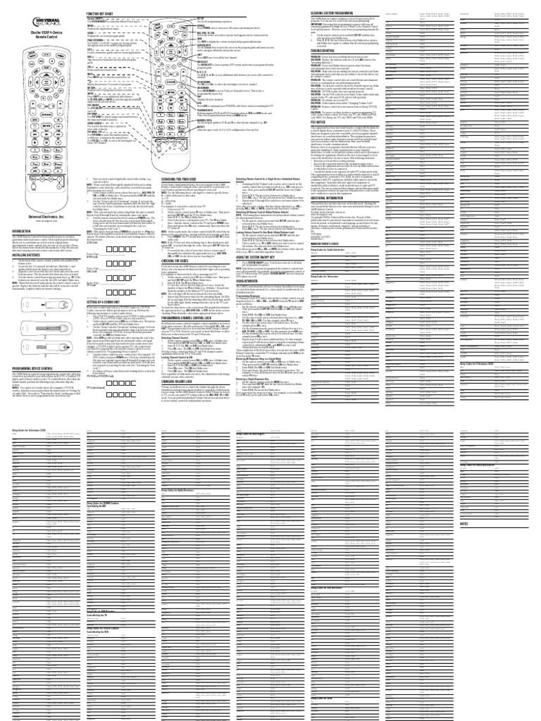 Charter OCAP 4-Device Remote Control: Manufacturer'S Codes | PDF ...
