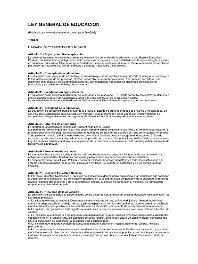 Ley N 28044 General de Educación PDF | PDF