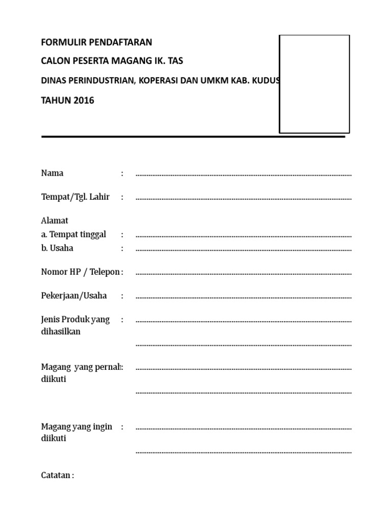 Formulir Pendaftaran Magang 2016 | PDF