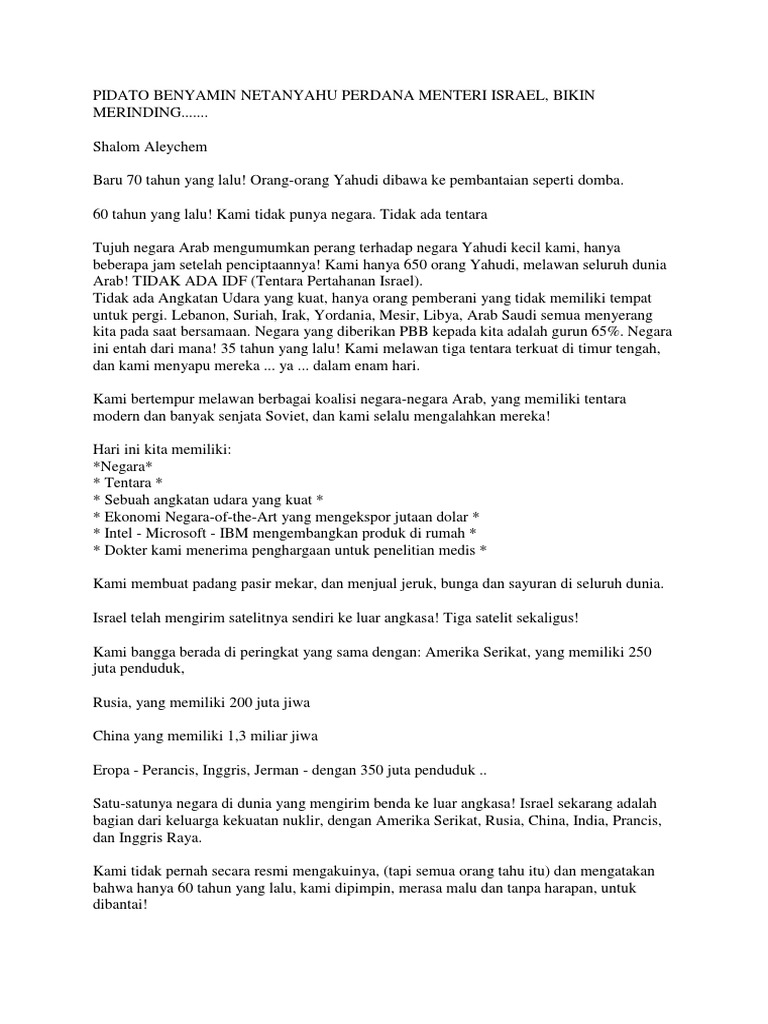 Pidato Benyamin Netanyahu Perdana Menteri Israel