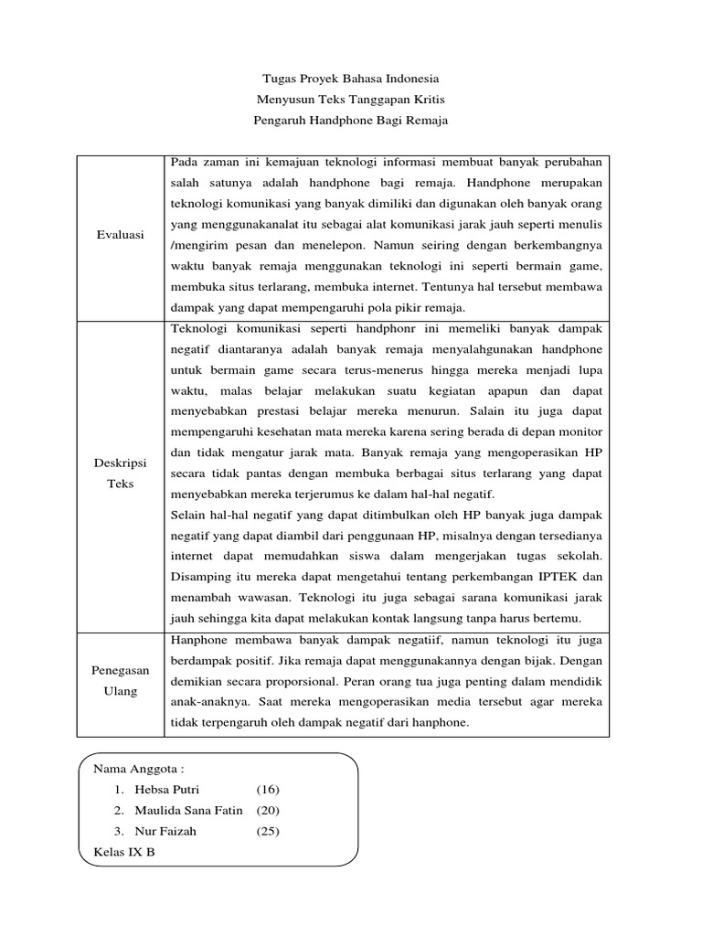 Tugas 2 Menyusun Teks Tanggapan Kritis Berbagai Teks Penting