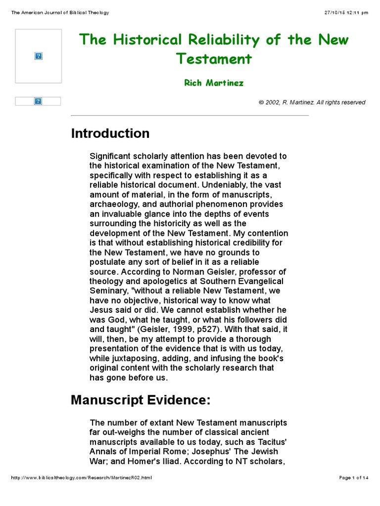 Reliability Of New Testament Pdf New Testament Textual Criticism