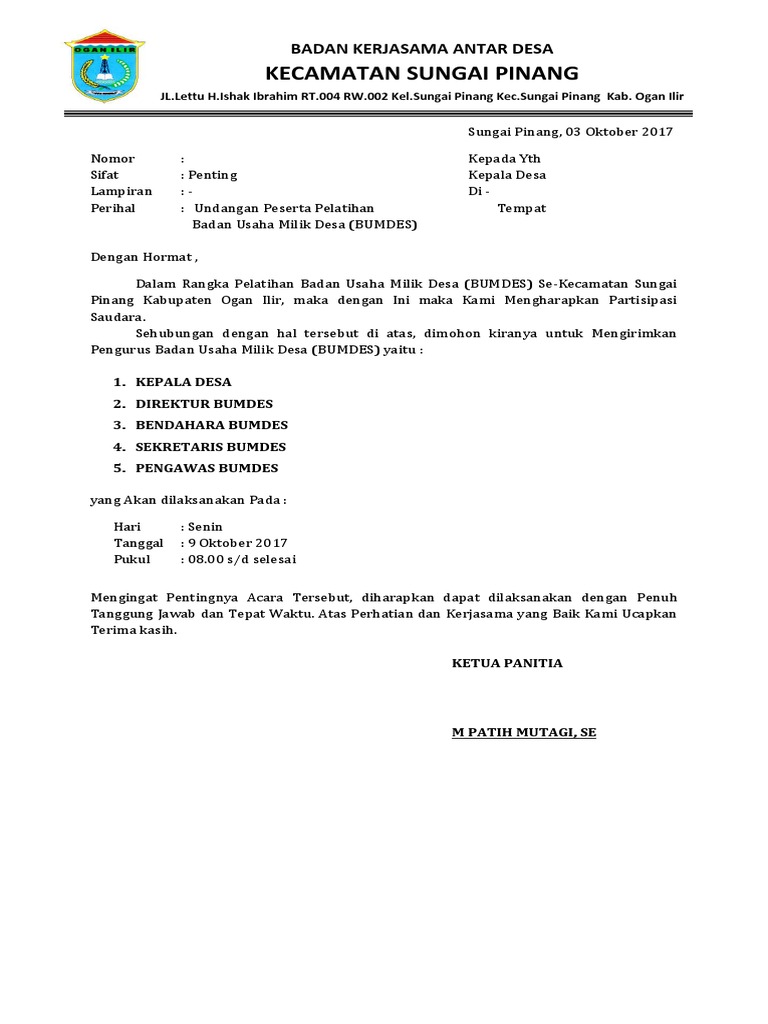 Contoh Surat Undangan Seminar Motivasi