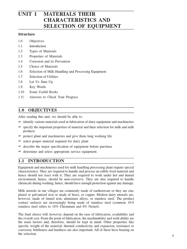 Materials, Their Characteristics and Selection of Equipment PDF