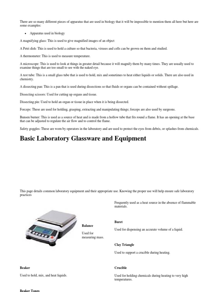 Basic Laboratory Glassware and Equipment | Download Free PDF ...