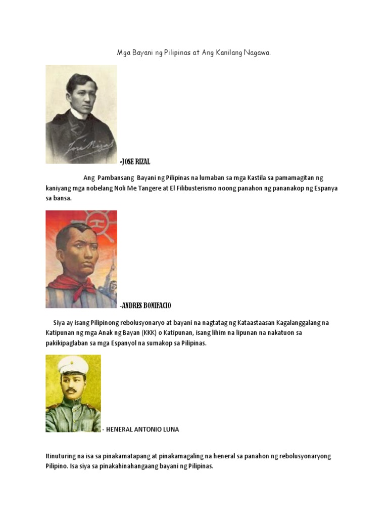 Bayani pilipinas mga sa Mga Modernong