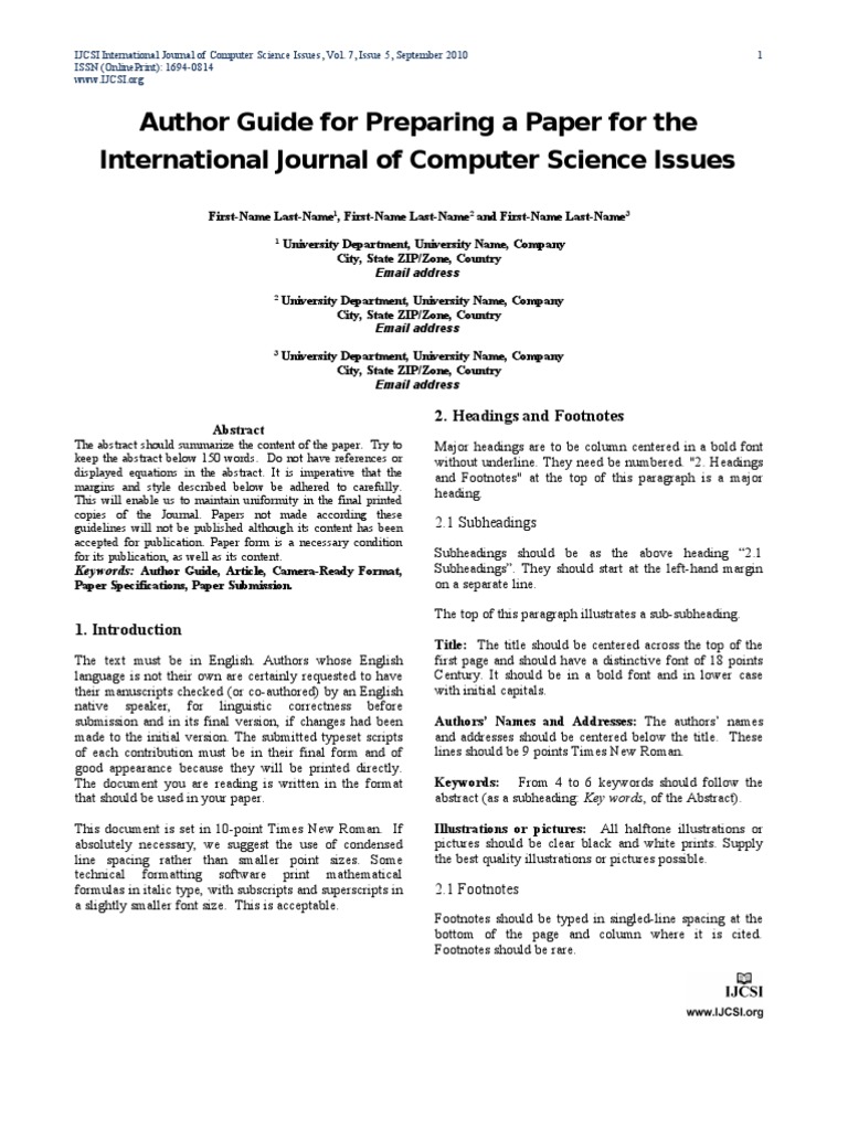 Author Guide for IJCSI Papers | PDF | Times New Roman | Typefaces
