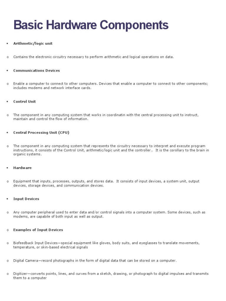 Basic Hardware Components | PDF | Computer Data Storage | Random Access ...