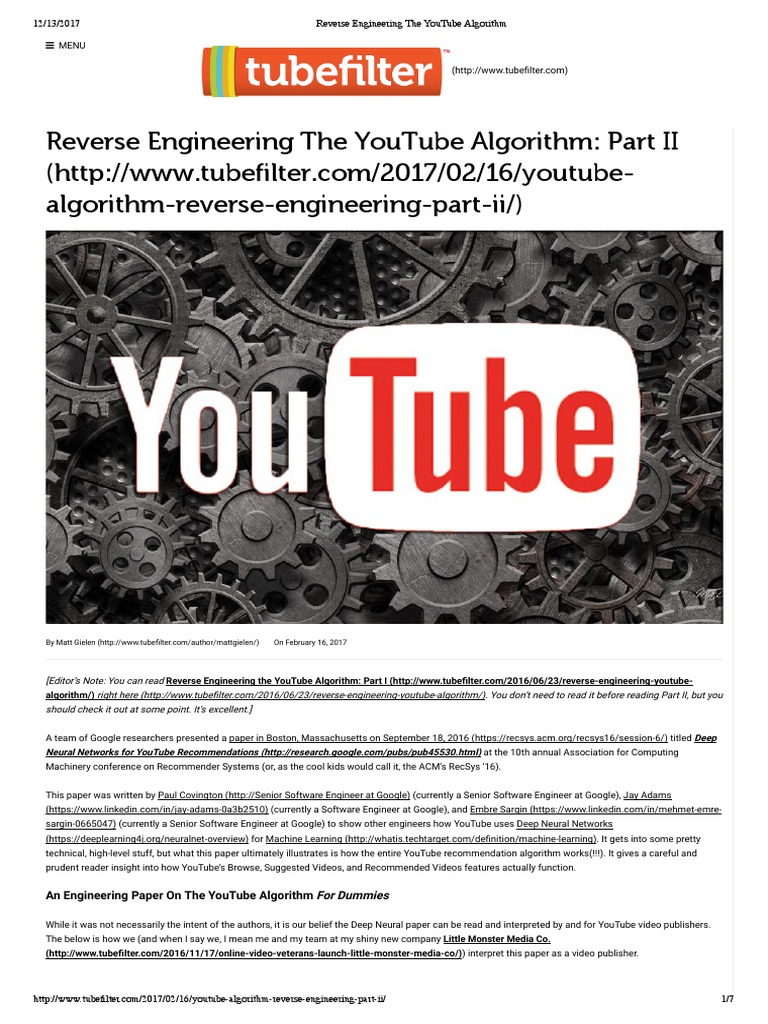 Reverse Engineering The YouTube Algorithm PT 2 | PDF | You Tube | Areas ...