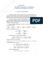 Laborator 3. Functia de Transfer Schema Bloc Raspunsul Sistemelor