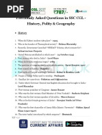 Previously Asked Questions in SSC CGL - History, Polity & Geography