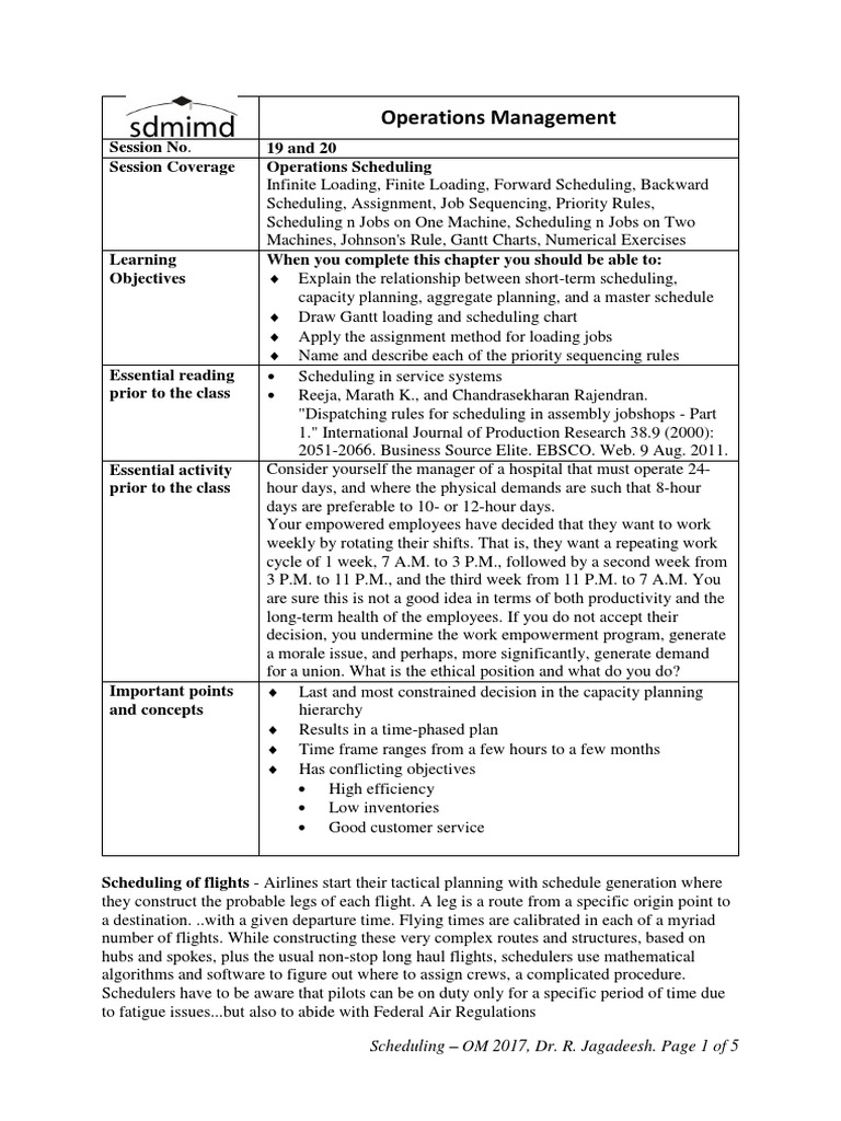 Operations Scheduling Techniques Overview | PDF | Scheduling ...