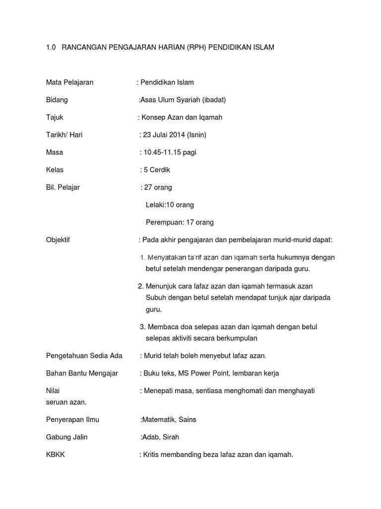 Rph Ibadah Azan Dan Iqamah Pdf