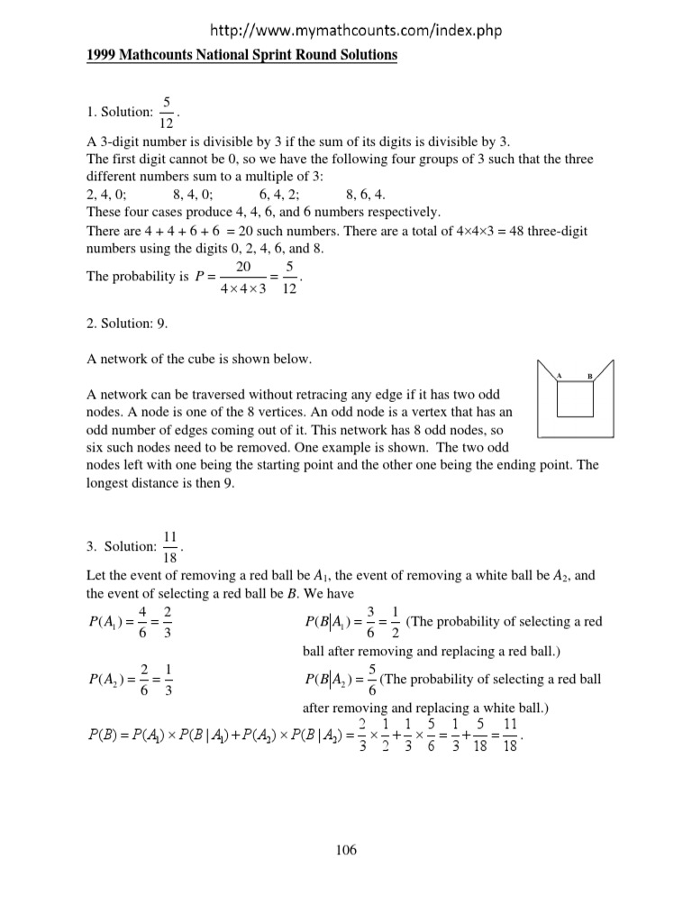 1999 Mathcounts National Sprint Round Solutions PDF Area Vertex