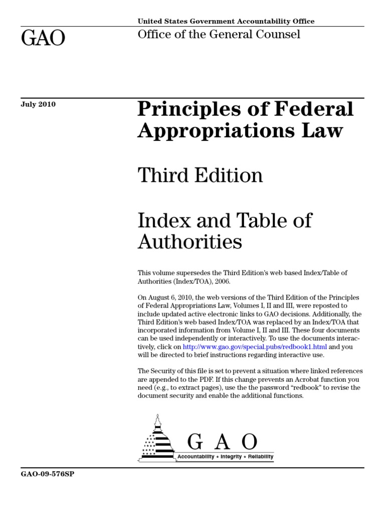Principles of Federal Appropriations Law Index and Table of