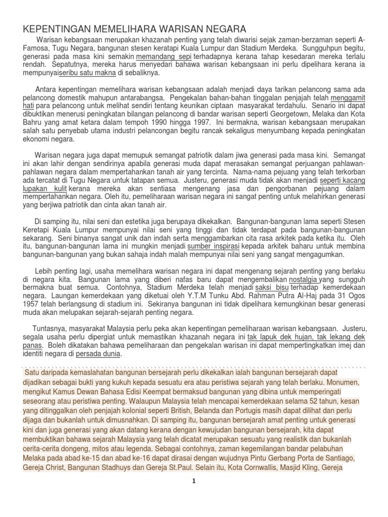 Kepentingan Memelihara Warisan Negara Pdf