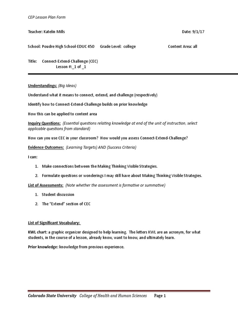 Connect-Extend-Challenge Lesson Plan | PDF | Lesson Plan | Educational ...