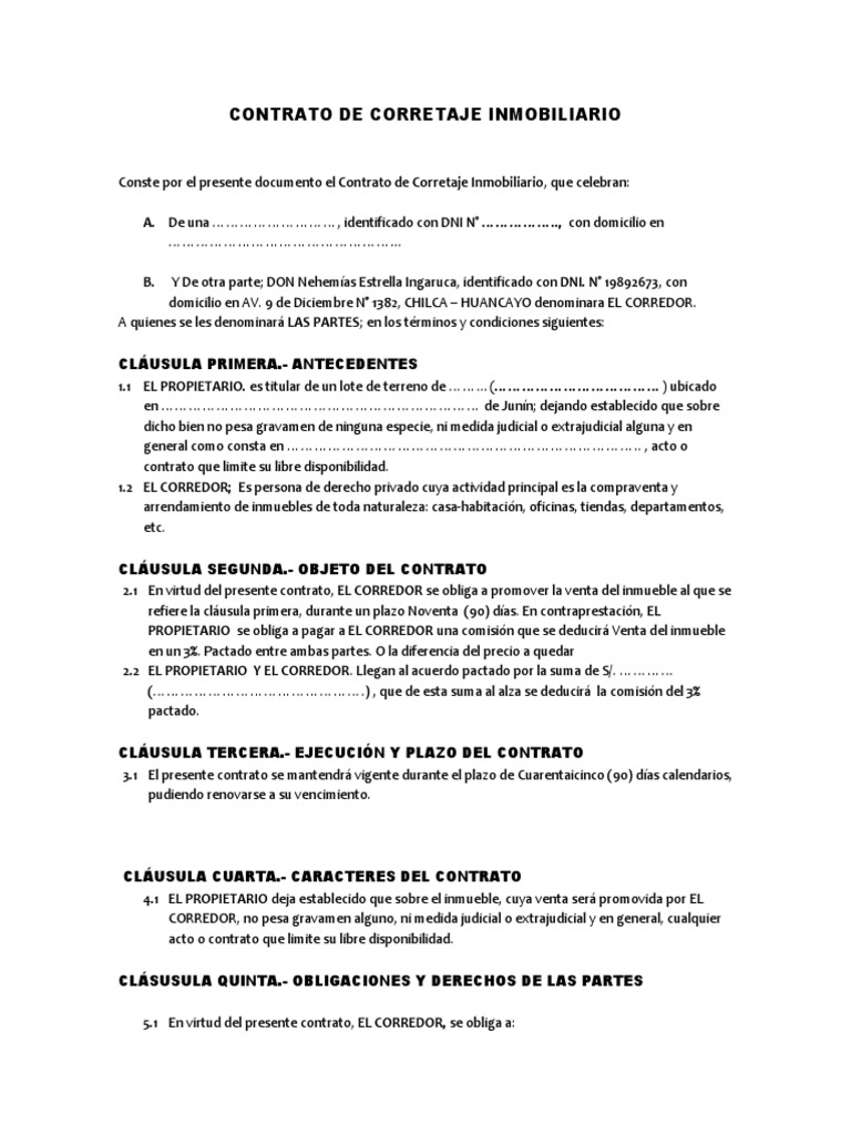 Contrato de Corretaje Inmobiliario | PDF | Información del gobierno ...